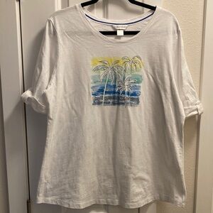 Christopher & Banks White Cotton Palm Trees Embellished  Blouse Top Size XL